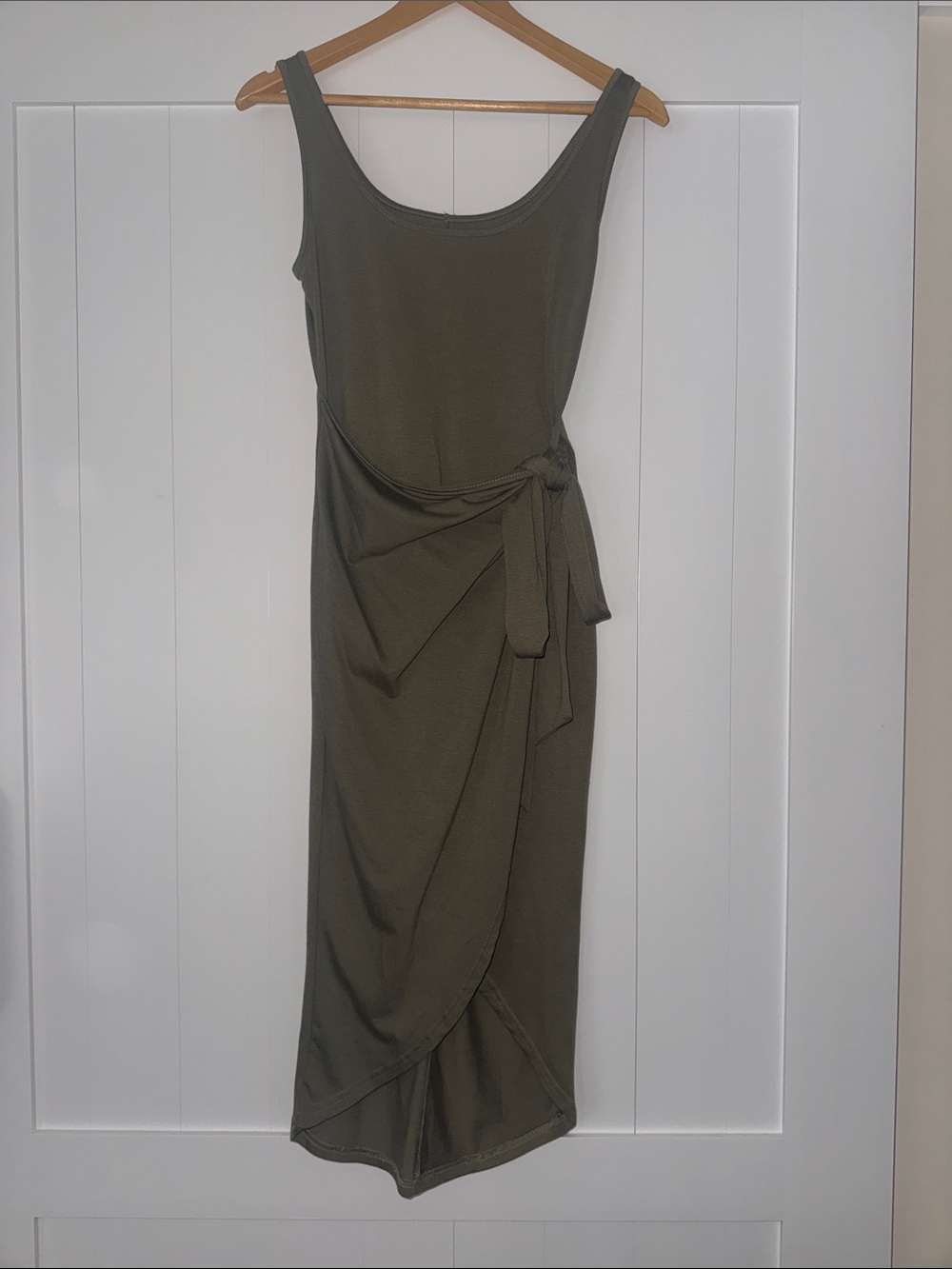 SHEIN Olive Midi Tank Dress with Side Wrap Tie